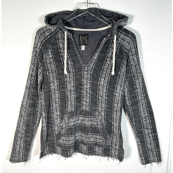Billabong Women's Pacific Please Sweatshirt S Gray White Drawstring Hooded EUC! - Picture 3 of 7